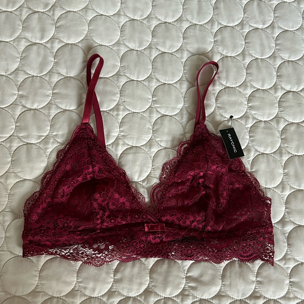 Raychic Red Maroon Lace Bralette Adjustable Straps Bra